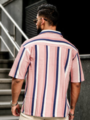 Roman Stripe Pink Half Sleeve Shirt