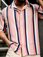Roman Stripe Pink Half Sleeve Shirt