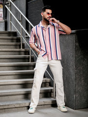 Roman Stripe Pink Half Sleeve Shirt