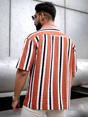 Vertical Jacquard Knit Rust Half Sleeve Shirt