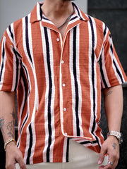 Vertical Jacquard Knit Rust Half Sleeve Shirt