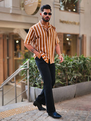 Terry Vertical Stripes Rust Half Sleeve Shirt