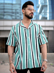 Vertical Jacquard Knit SeaBlue Half Sleeve Shirt