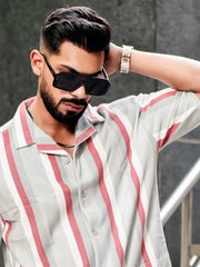 Roman Stripe Silver Grey Half Sleeve Shirt