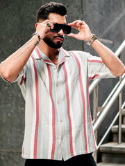 Roman Stripe Silver Grey Half Sleeve Shirt