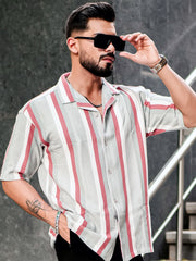 Roman Stripe Silver Grey Half Sleeve Shirt