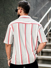 Roman Stripe Silver Grey Half Sleeve Shirt