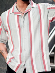 Roman Stripe Silver Grey Half Sleeve Shirt