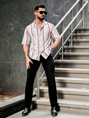 Roman Stripe Silver Grey Half Sleeve Shirt