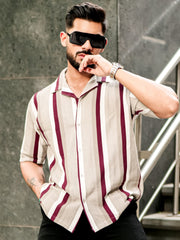 Roman Stripe Tan Half Sleeve Shirt