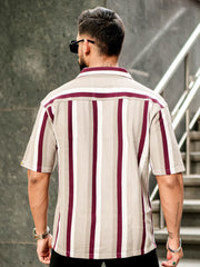 Roman Stripe Tan Half Sleeve Shirt