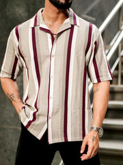 Roman Stripe Tan Half Sleeve Shirt