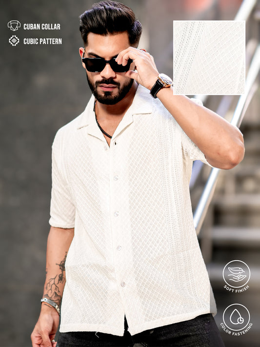 Cubic White Half Sleeve Shirt