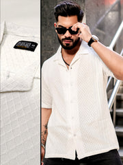 Cubic White Half Sleeve Shirt