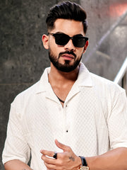 Cubic White Half Sleeve Shirt