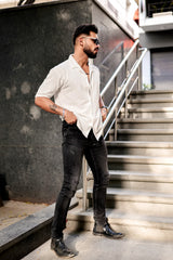 Cubic White Half Sleeve Shirt