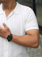 Ribbed FlatKnit White Half Sleeve Shirt