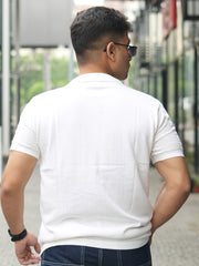Ribbed FlatKnit White Half Sleeve Shirt