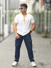 Ribbed FlatKnit White Half Sleeve Shirt