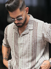 Tribal Brown Knitted Half Sleeve Shirt