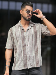 Tribal Brown Knitted Half Sleeve Shirt