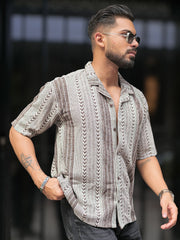 Tribal Brown Knitted Half Sleeve Shirt
