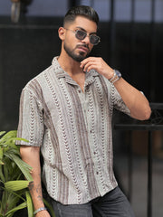 Tribal Brown Knitted Half Sleeve Shirt