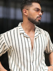 Artisan Half White Knitted Half Sleeve Shirt