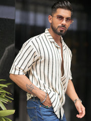 Artisan Half White Knitted Half Sleeve Shirt