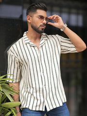 Artisan Half White Knitted Half Sleeve Shirt