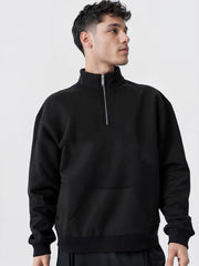Half Zipper Black Full Sleeve Sweatshirt