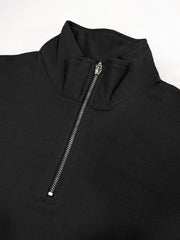 Half Zipper Black Full Sleeve Sweatshirt