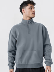 Half Zipper Light Grey Full Sleeve Sweatshirt
