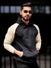 Colorblock Black, Beige Full Sleeve Sweatshirt
