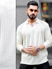 TeraKnit Half White Full Sleeve Polo T-Shirt