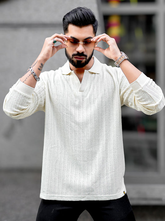 TeraKnit Half White Full Sleeve Polo T-Shirt