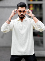 TeraKnit Half White Full Sleeve Polo T-Shirt