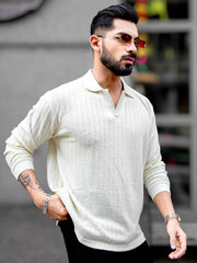 TeraKnit Half White Full Sleeve Polo T-Shirt