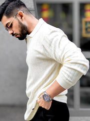 TeraKnit Half White Full Sleeve Polo T-Shirt