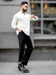 TeraKnit Half White Full Sleeve Polo T-Shirt