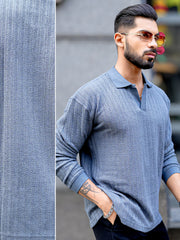 TeraKnit Light Grey Full Sleeve Polo T-Shirt