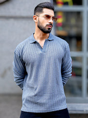 TeraKnit Light Grey Full Sleeve Polo T-Shirt