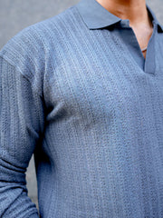 TeraKnit Light Grey Full Sleeve Polo T-Shirt