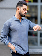 TeraKnit Light Grey Full Sleeve Polo T-Shirt