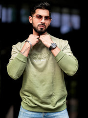 Young Acid Wash Hunter Green Full Sleeve Sweatshirt