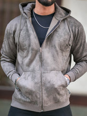 Cloud Printed DarkGreen Zipper Full Sleeve Sweatshirt