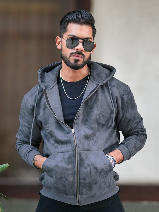 Cloud Printed LightGrey Zipper Full Sleeve Sweatshirt