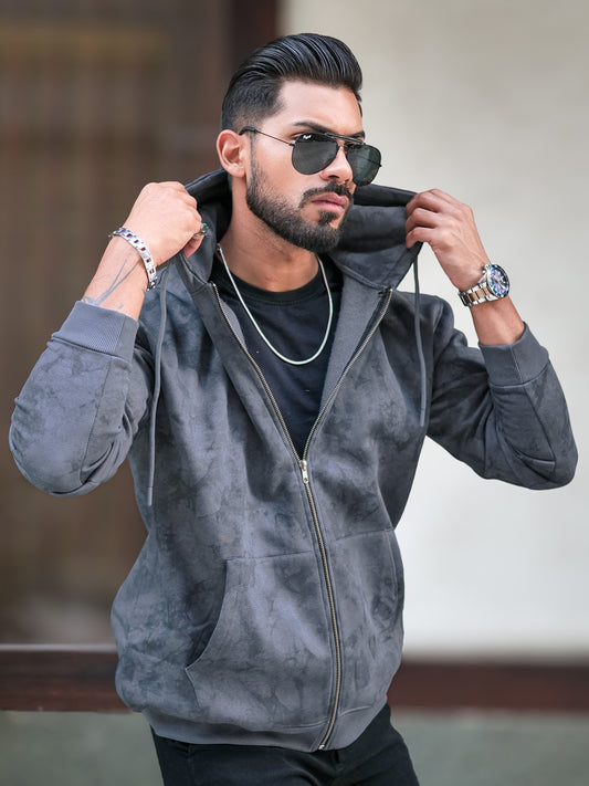 Cloud Printed LightGrey Zipper Full Sleeve Sweatshirt