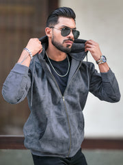 Cloud Printed LightGrey Zipper Full Sleeve Sweatshirt