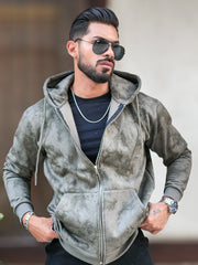 Cloud Printed Olive Green Zipper Full Sleeve Sweatshirt